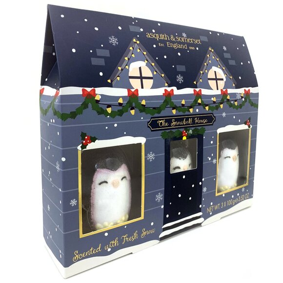 Asquith & Somerset "Snowball House" 3 Penguin-Shaped Bath Fizzer Gift Set - NEW - Picture 2 of 6